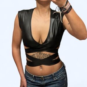 Goth Leather Tie Crop Top by Sanjoy!